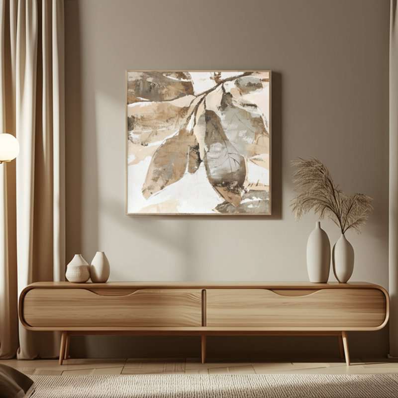 Jaelynne Abstract Botanical Framed Canvas Wall Art (40" - Brown)