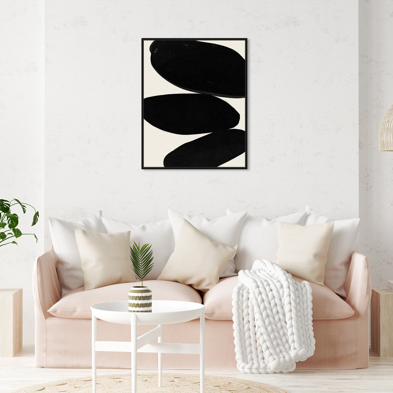 Beige and Black Abstract Modern Print, Black, 25" H x 21" W