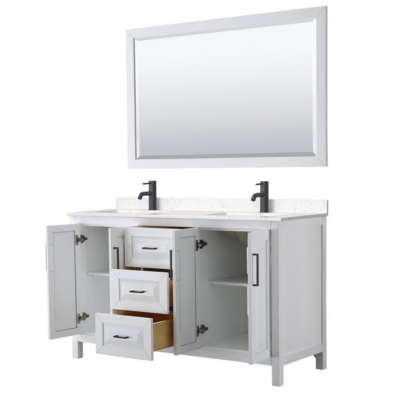Ensemble de meuble-lavabo double avec miroir Daria, Blanc, Noir mat, 72"