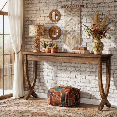 63" Solid Wood Console Table, Farmhouse Entryway Table for Living Room
