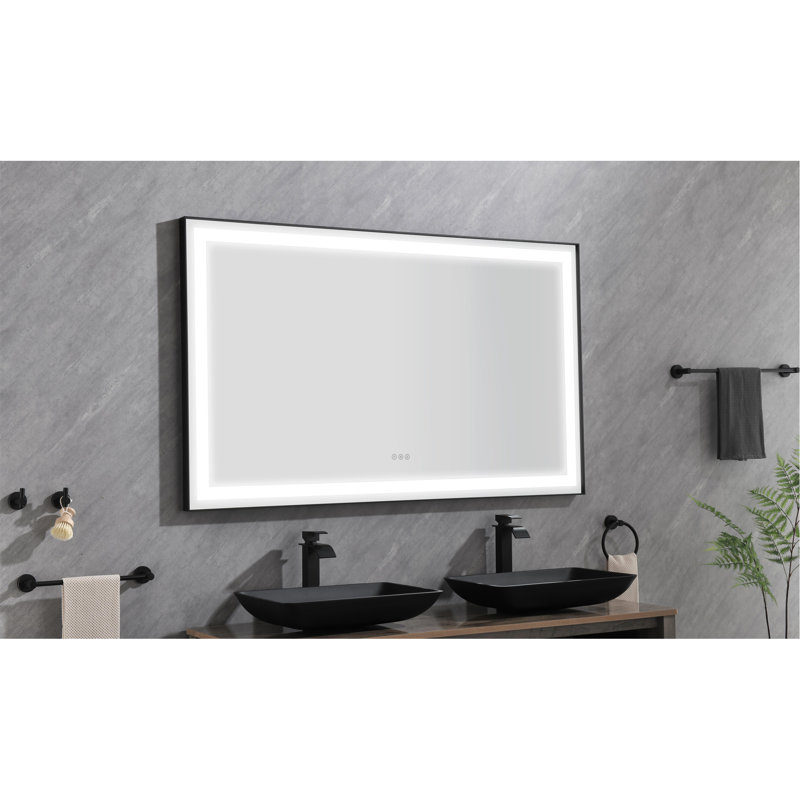 96In. W X36 In. H Framed LED Single Bathroom Vanity Mirror In Polished Crystal  Bathroom Vanity LED Mirror With 3 Color Lights Mirror For Bathroom Wall