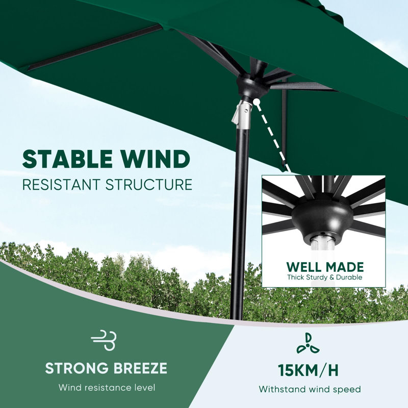 Parasol 11 pi Ptio avec inclinaison automatique, 8 nervures robustes, mât en aluminium, Vert forêt