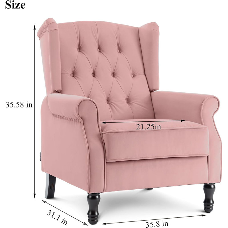 Crister Upholstered Wingback Chair, Pink Velvet