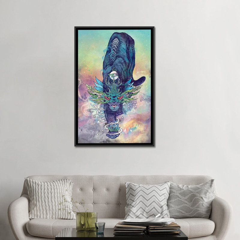Spectral Cat par Mat Miller - impression sur toile, H 26 po x l 18 po x P 1,5 po, Toile avec cadre noir, Blanc