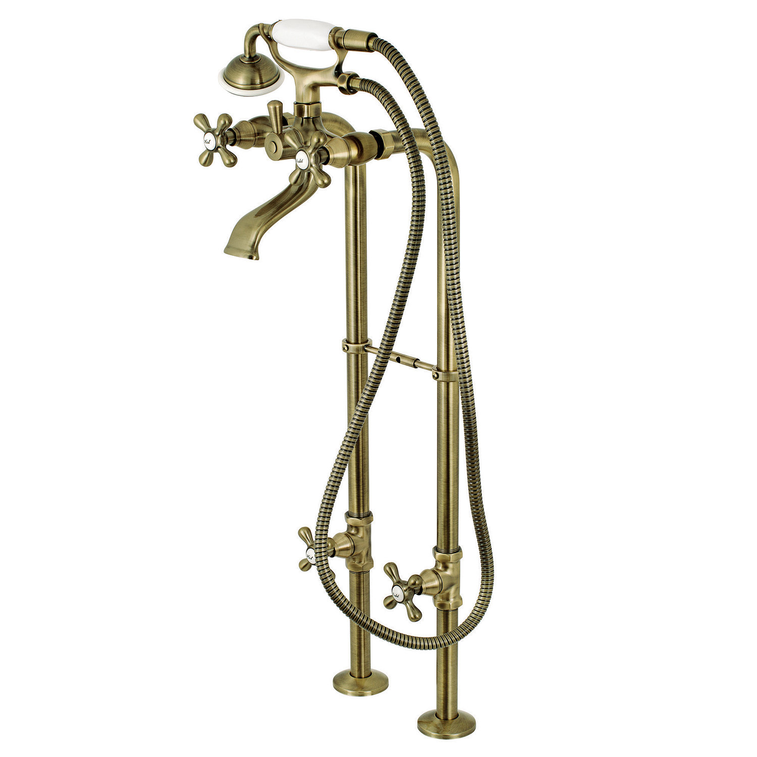 Kingston Freestanding Tub Faucet with Supply Line, Vintage Brass