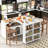 Classic Rolling Kitchen Island - Led Lighting, Power Socket, 2 Fluted Glass Doors, Storage, White On Wheels With Extended Table, White, Stable & Functional Construction-39920914