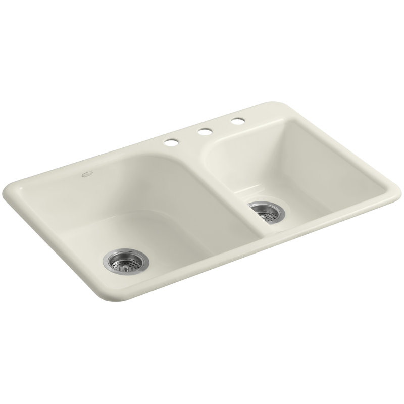 Efficiency 33" L x 22" W x 7.63" D Top-Mount Large/Medium Double-Bowl Kitchen Sink, 3 Hole, Black Black