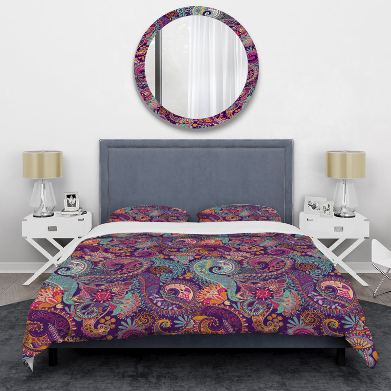 Cachemire floral multicolore - ensemble de housse de couette abstrait - microfibre de polyester