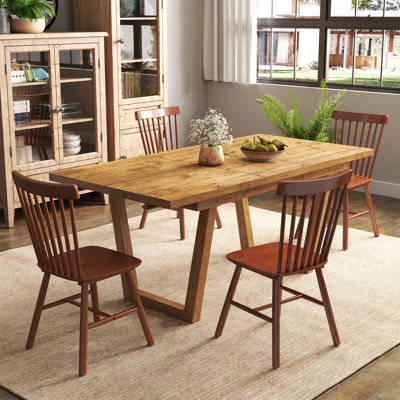 Solid Wood Dining Table Set, Farmhouse Extendable Dining Table And Windsor Chair For Dining Room/Kitchen