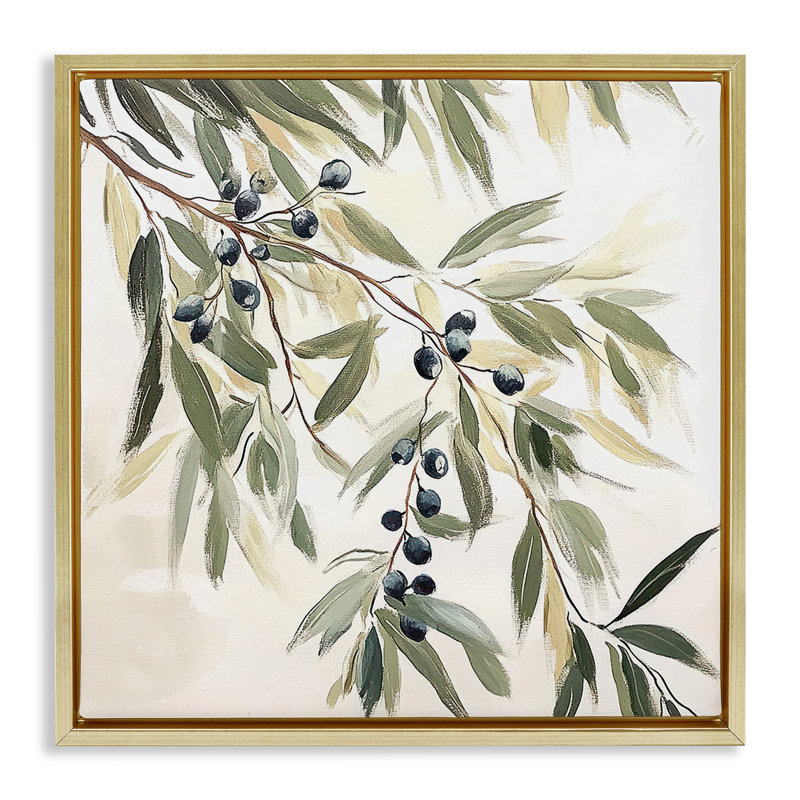 Pétales d'olive dans un cadre flottant pastel, design par Mona Grace, H 18 po x l 18 po, Cadre flottant métallique doré