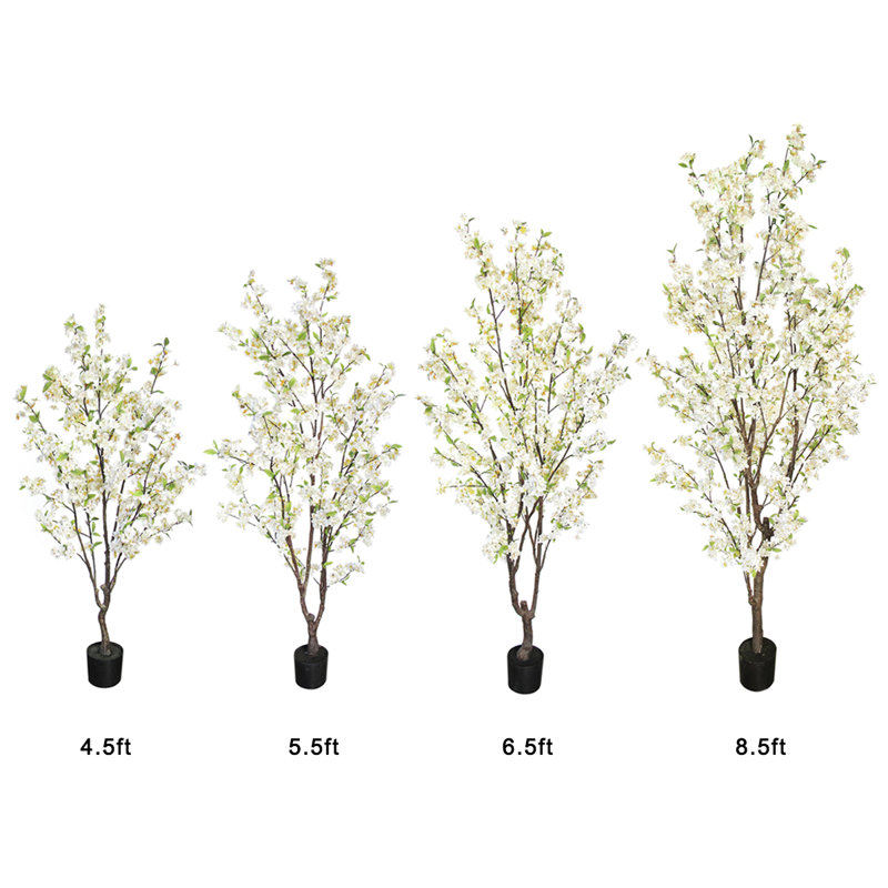 Artificial Cherry Blossom Tree in Pot, 66" H x 34" W x 32", Cream/White
