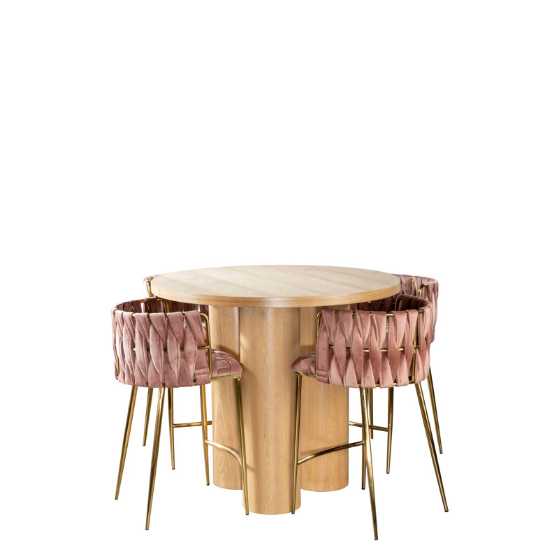 Balmain Counter Height Round Dining Table with Sculptural Column Legs – Modern Wood Dining Table  