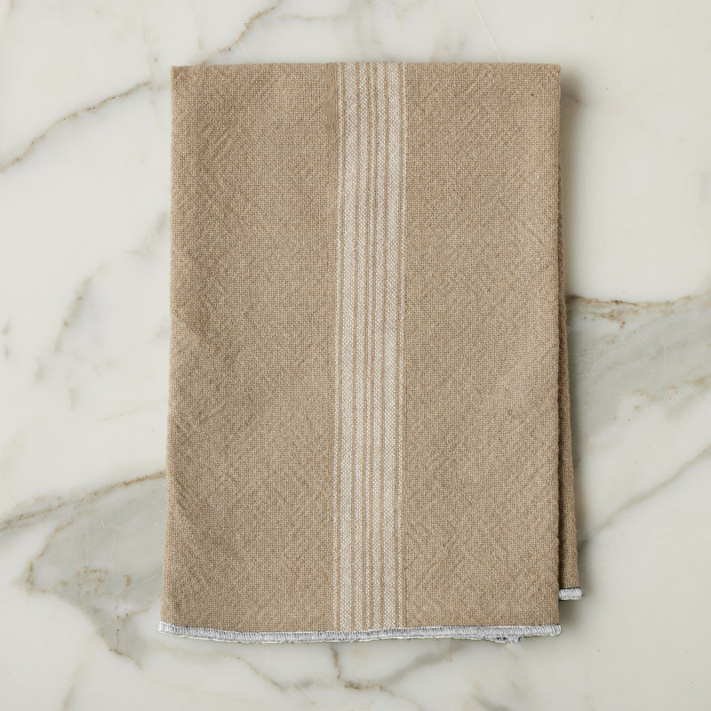 Serviettes de table de style bistro français - Lot de 4 - Rayures vintage blanches, Blanc