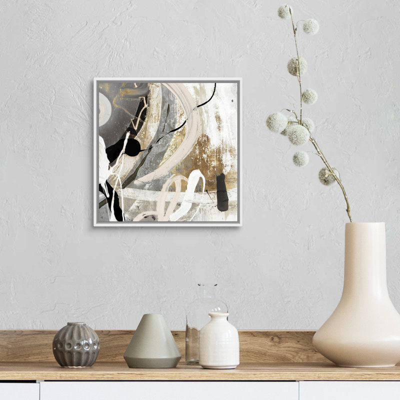 Tangled III - peinture sur toile, Toile avec cadre flottant, H 13,25 po x l 13,25 po, Blanc