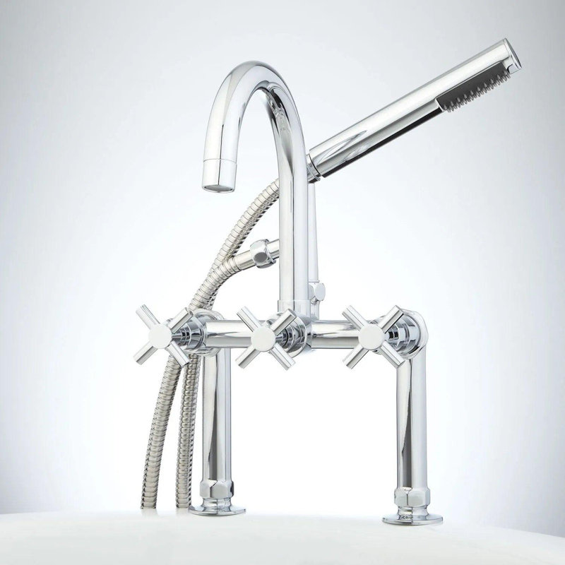 Sebastian Deck Mounted Roman Tub Faucet with Cross Handles, Chrome