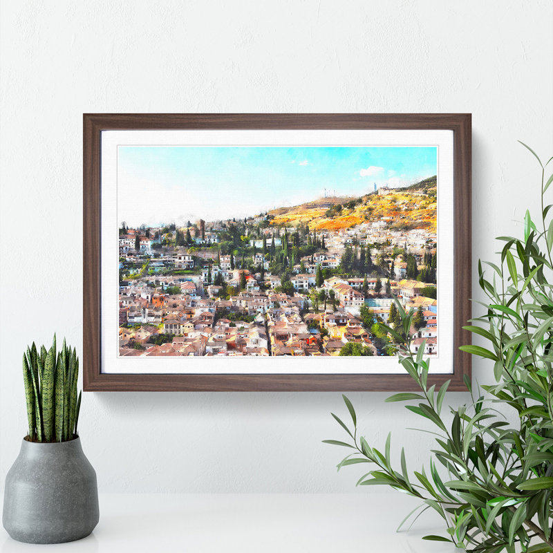 Rooftops in Granada - Picture Frame Painting, 27cm H x 36cm W x 2cm D, Walnut Framed