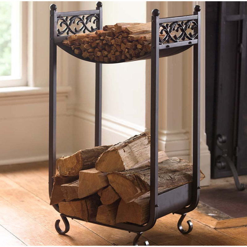 Holtman Compact Cast Iron Log Rack with Scrollwork Design