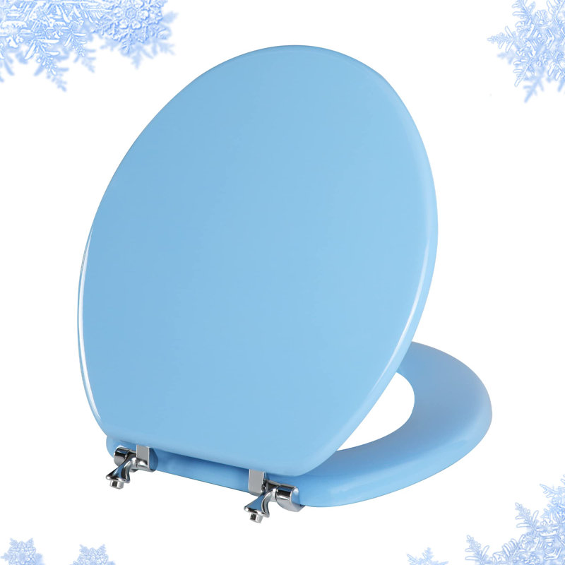 Blue Round Toilet Seat Natural Wood Toilet Seat With Zinc Alloy Hinges, Easy To Install Also Easy To Clean, Scratch Resistant Toilet Seat (Round, Blue)