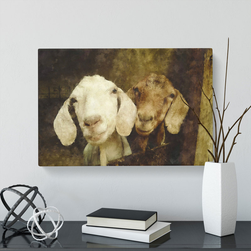 Pair Of Goats - Wrapped Canvas Painting, 35cm H x 50cm W x 3cm D