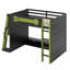 Lit mezzanine en bois avec bureau, tablettes multiples et lumière RVB-1031109825