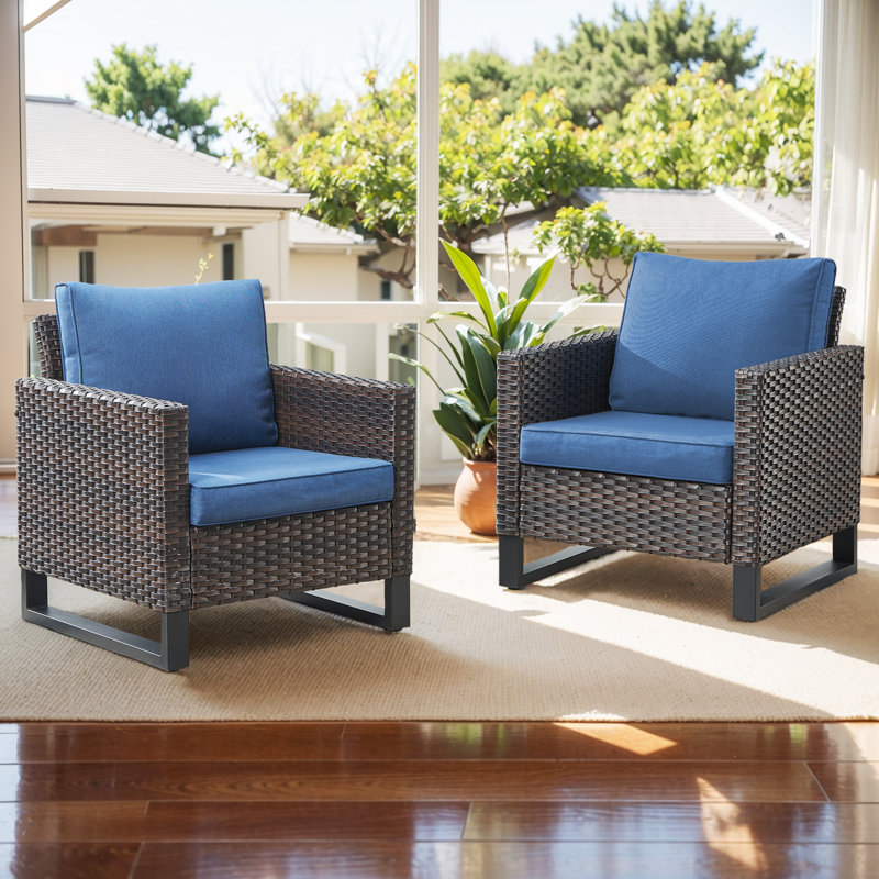 Chaise de patio avec coussins Nazime, Bleu, Brun