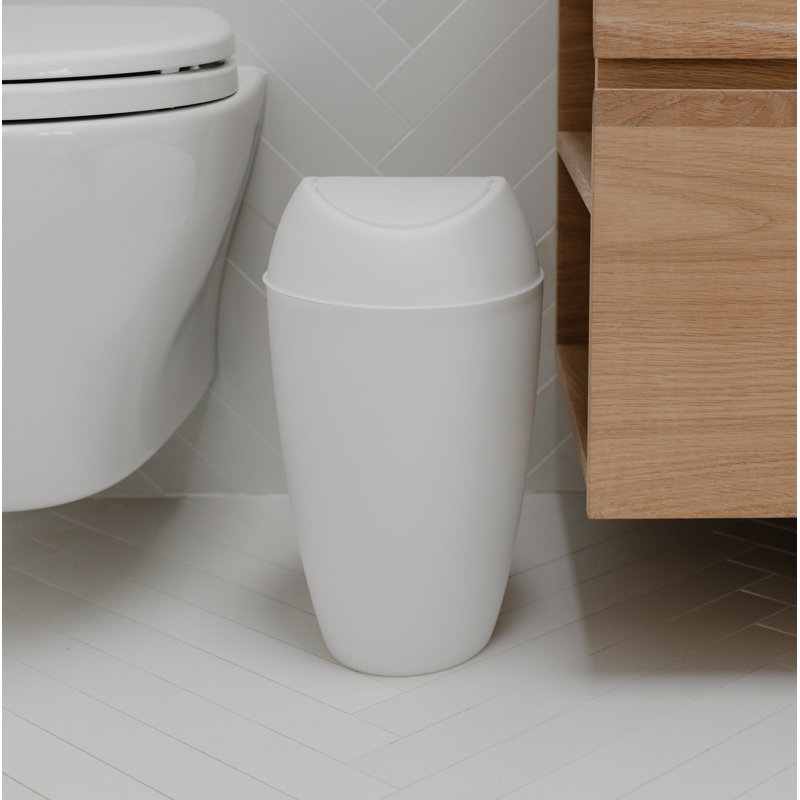 Plastic Swing Top Waste Basket - 2.4 Gallons, Metallic White