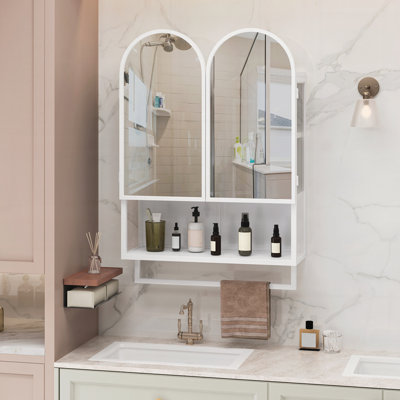 Armoire à pharmacie 23,62 "moderne à double arche avec tablettes réglables et porte-serviettes pour la salle de bain, le salon et la chambre à coucher