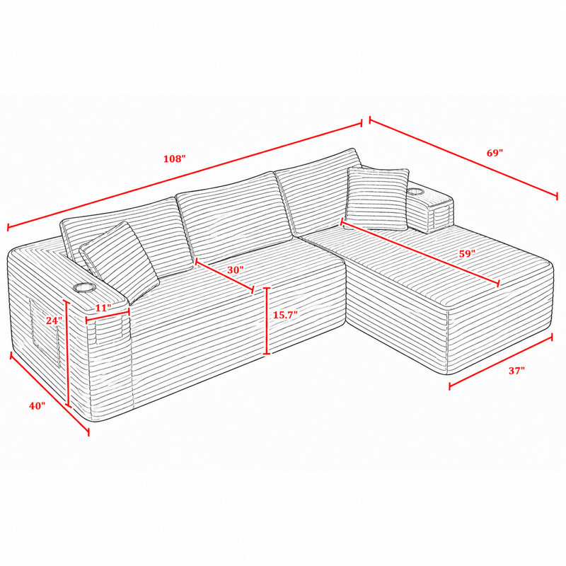 Canapé modulaire en forme de L avec méridienne profonde Boneless, Beige