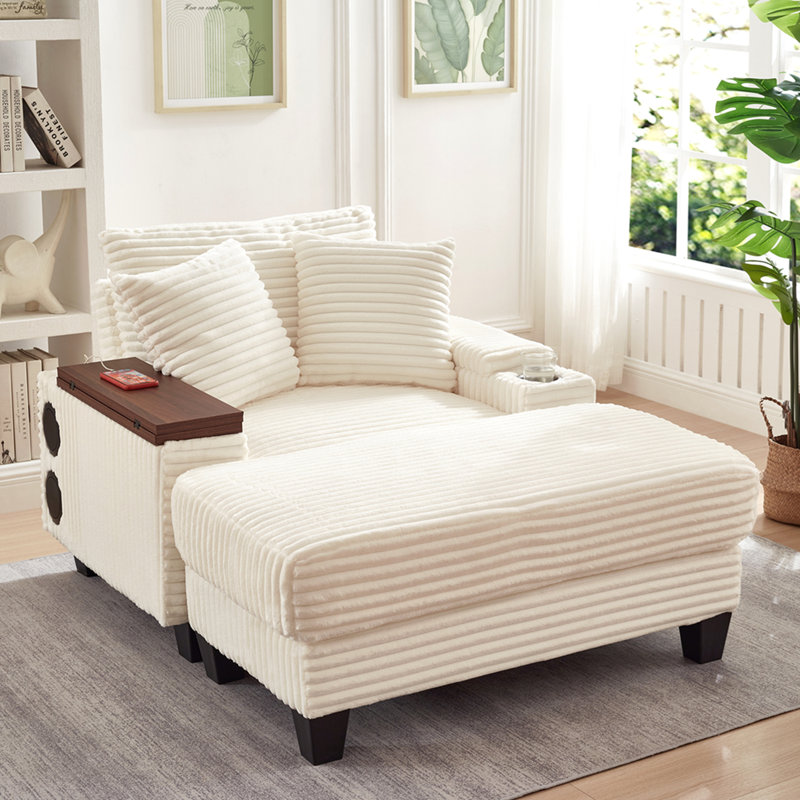 Canapé avec accoudoirs de rangement Fluffy, White Fabric, White