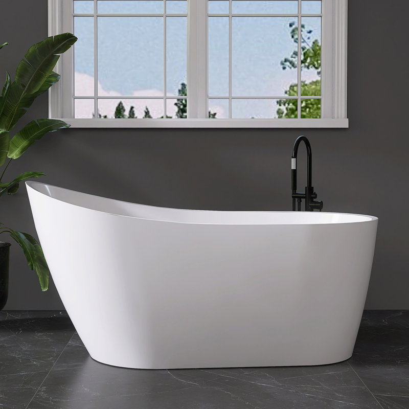 59" x 32"Freestanding Acrylic Soaking Bathtub With Overflow Tub