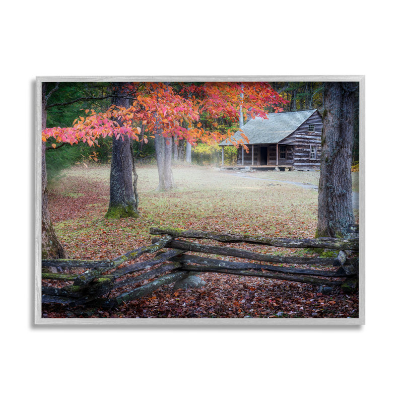 Log Login Woody Autumn Foliage par Rick Berk - Photographie à cadre flottant sur bois, H 24 po x l 30 po x P 1,5 po