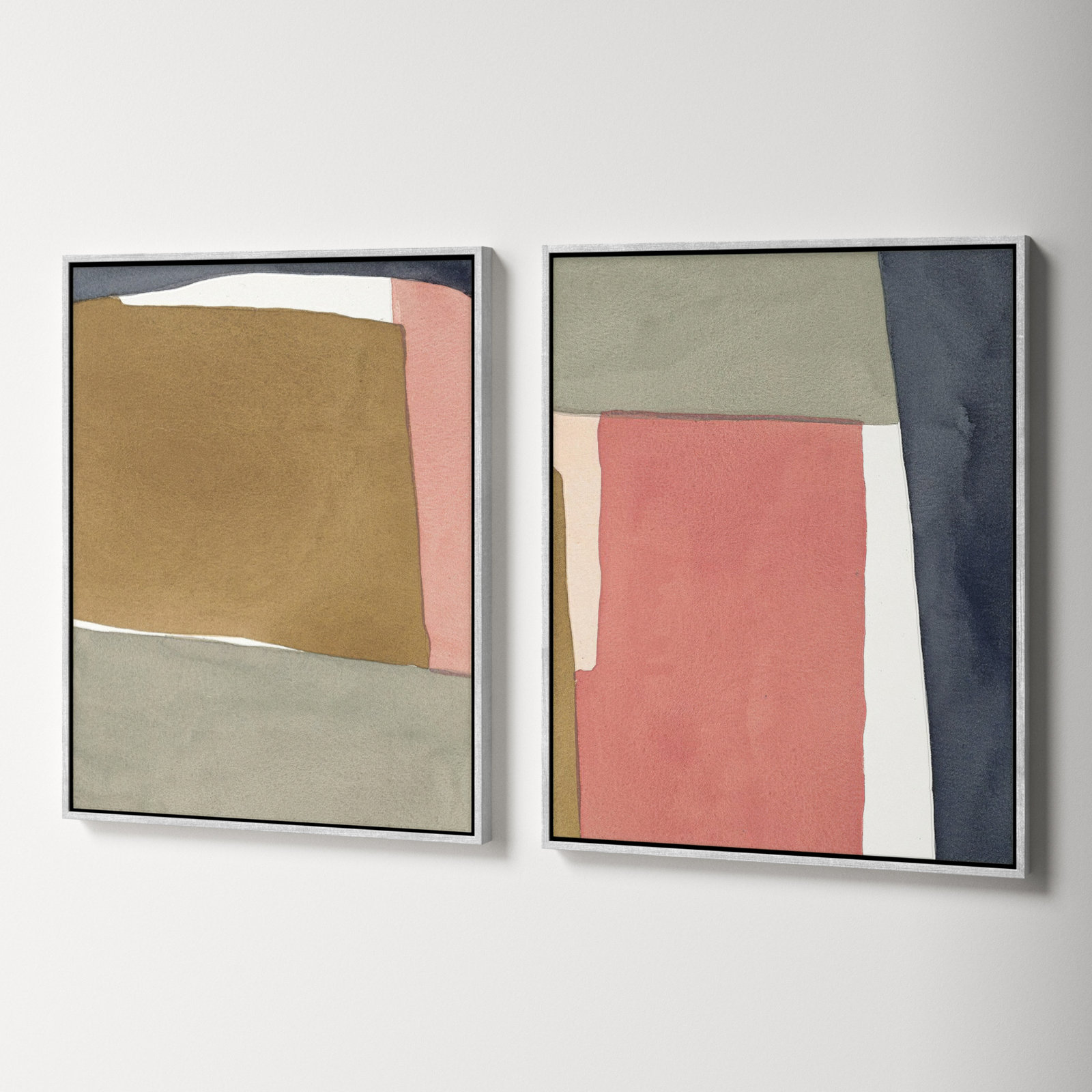 Natural Pink 2-Piece Print Set by Julia Balfour, White Framed Canvas, 50" H x 40" W x 1.4" D, Silver