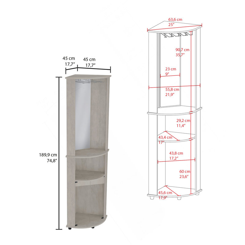 Armoire de bar de coin Chicago, support, porte en verre, Gris
