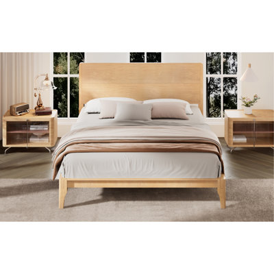 Lit plateforme moderne en bois de bambou de taille moyenne de 12 pouces avec support en lattes de bois, aucun sommier requis, assemblage facile, naturel
