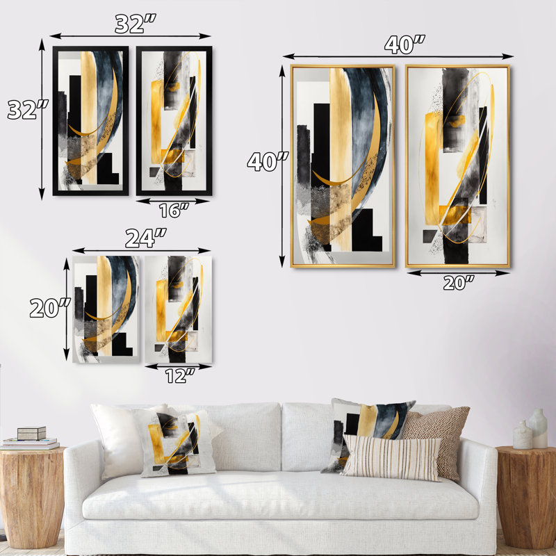 «Glam Deco Abstract», 2 pièces sur toile, Encadrement doré, H 20 po x l 24 po