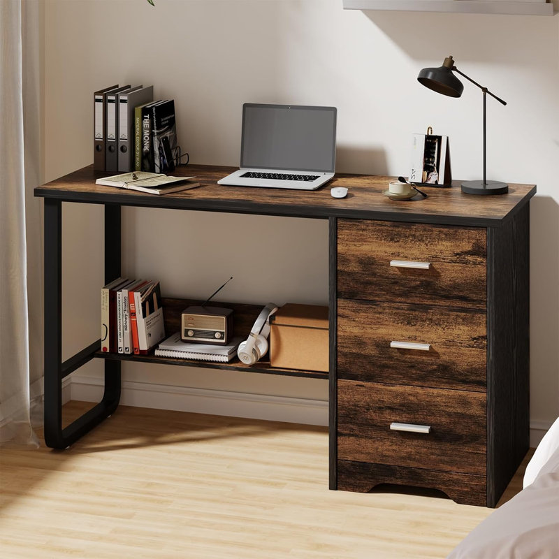 47 Inch Home Office Computer Desk ,Small Desk,with 3 Drawers  &Storage File Cabinet, Black