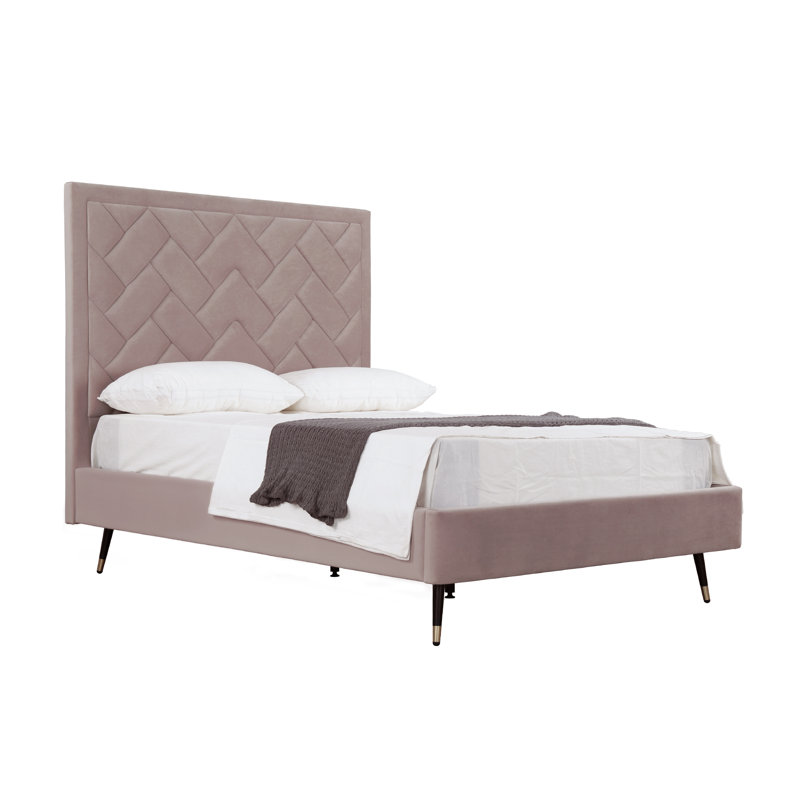 Lit plateforme tapissier Crosby, Rose, Double