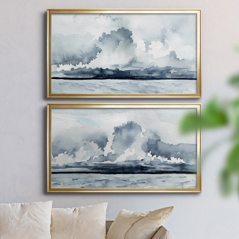 «Passing Rain Storm I», ensemble de 2 peintures sur toile encadrées, H 45 po x l 42,5 po x P 1 po, Cadre doré