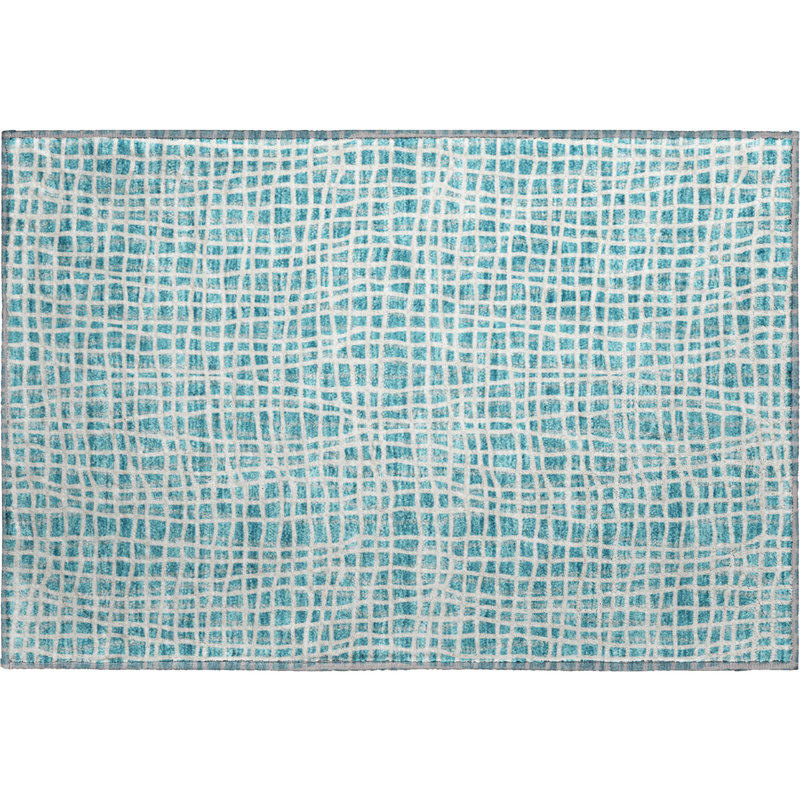 Premium Machine Washable Prisco Teal Rug, Rectangle 1'8" x 2'6"