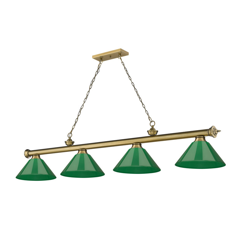 Annaleisa 4 - Light Pool Table Lights Pendant, Green, Rubbed Brass
