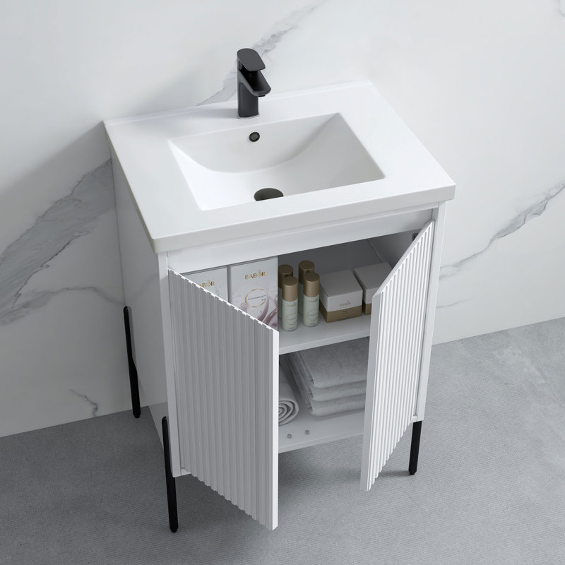 Lameika 24'' Single Bathroom Vanity with Ceramic Top, White, Black