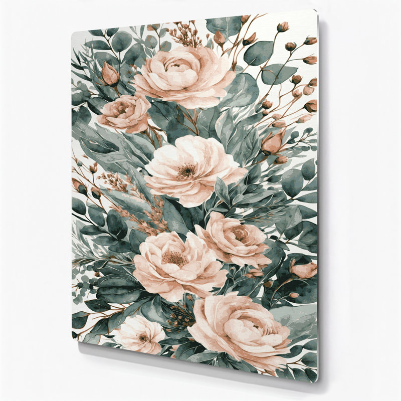 Watercolor Floral 12 Beige Metal Wall Art, 14'' H x 11'' W