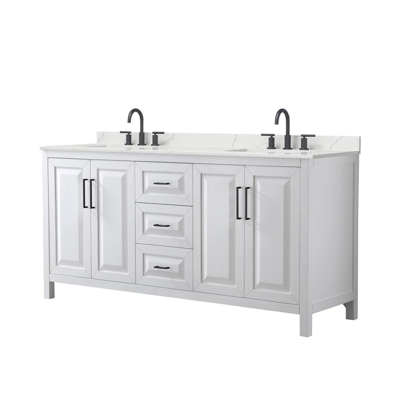 Daria 72'' W Vanity, Matte Black, White, White Quartz