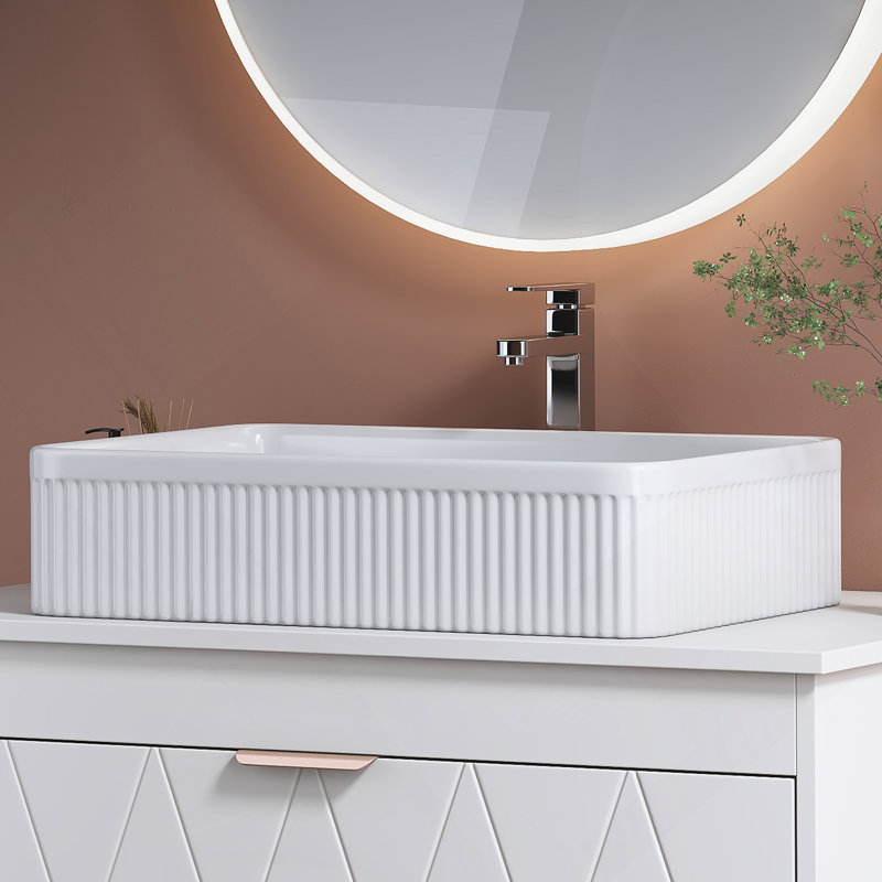 Lavabo vasque de salle de bain rectangulaire blanc en céramique avec bonde