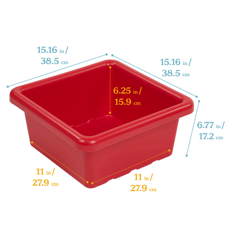 ECR4Kids Stackable Square Bins with Non-Snap Lids, Multipurpose Organization, 4-Pack, Red