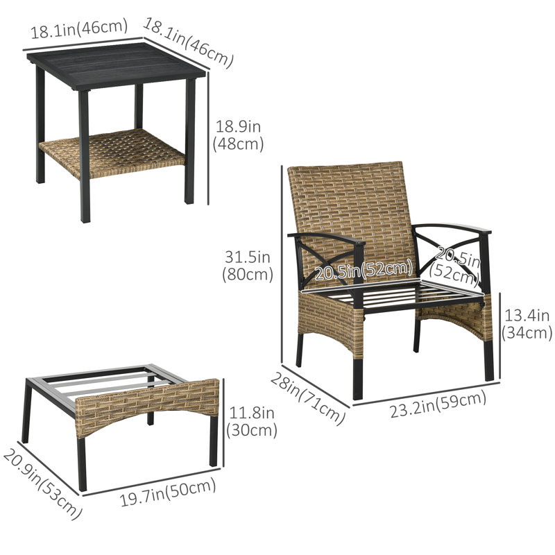 Square 2 - Person 23.2" Long Dining Set with Cushions