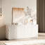 Rangement moderne à 4 portes en bois de pin blanc, largeur 59 po, conception sculpturale 3D, pour buffet de salle à manger, porte, bois, eau, autoportant