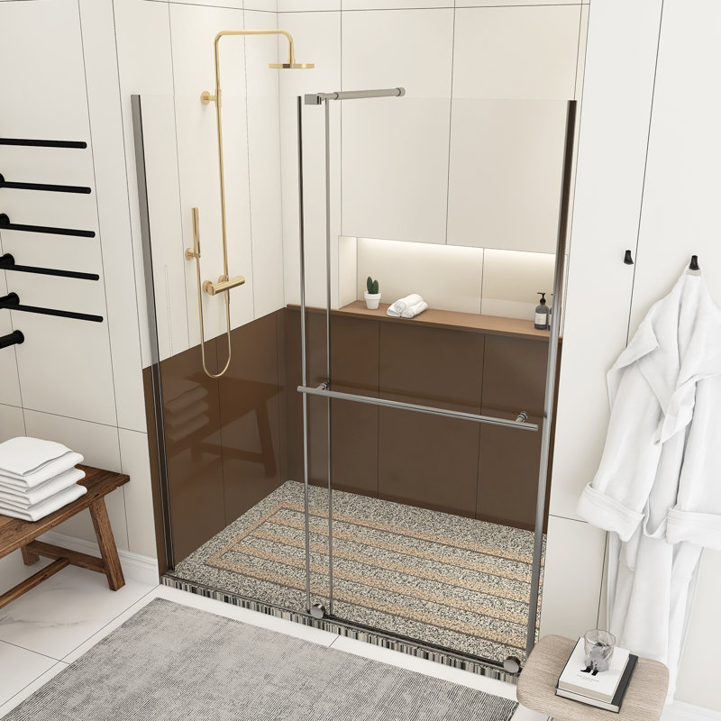 Chrome 30-60 Inch W X 72 Inch H Shower Sliding Door Walk-In Shower Screen Dual Usage,1/4 Inch Thick Glass Panel,With Stainless Steel Handle And Supporting Bar