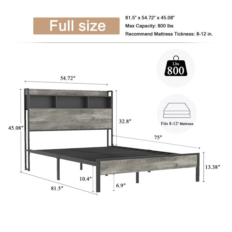Lit de rangement en métal avec 2 clés USB, pas de bruit, pas besoin de sommiers, Lit double