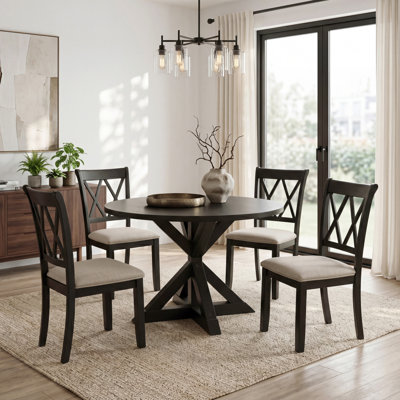 Ensemble de salle à manger pour 4 personnes Ebbert, plateau de table rond, ensemble de salle à manger, ensemble de salle à manger